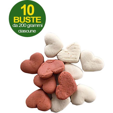 Biscotti cuoricini alla fragola per cani 10 buste da 200 g ciascuna