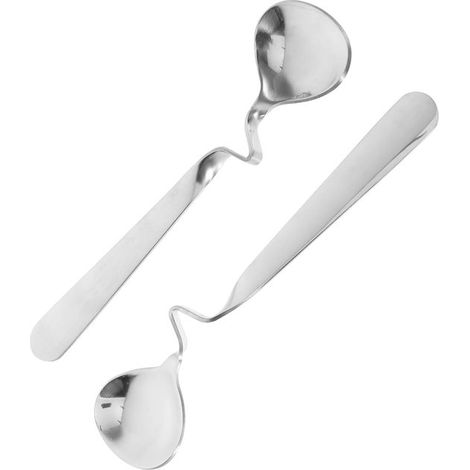 Juego de 2 cucharas de acero inoxidable para miel, Mango curvo, Cucharas multifuncionales para café y mermelada, Utensilios de cocina (15 cm) (1/5)
