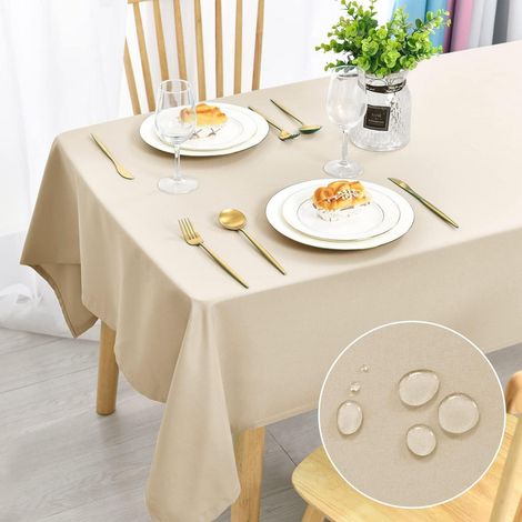 Nappe 130x160cm rectangulaire, imperméable, antitache, lavable, beige