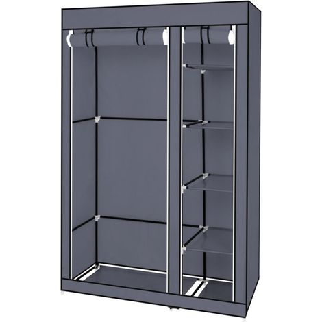 tragbarer Kleiderschrank, Kleiderschrank mit Vliesstoff und Kleiderstange, schnell und einfach aufzubauen, Grau