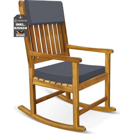 CASARIA® Schaukelstuhl Gartenstuhl Holz Anthrazit 160kg Belastbar Bezug 30° Waschbar Armlehne Schaukelsessel Garten Balkon Stuhl Wetterfest Akazie Anthrazit
