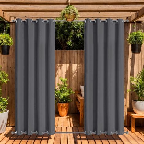 5296in,Gris foncé, Rideaux d'extérieur Imperméables avec Œillets (Haut et Bas), 2 Panneaux Occultants Anti-UV et Coupe-Vent pour Terrasse, Pergola, Jardin, Véranda, Balcon (1/5)