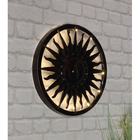 Spetebo – Décoration murale solaire LED soleil – 40 cm – métal avec 12 LED blanc chaud – batterie incluse – allumage automatique
