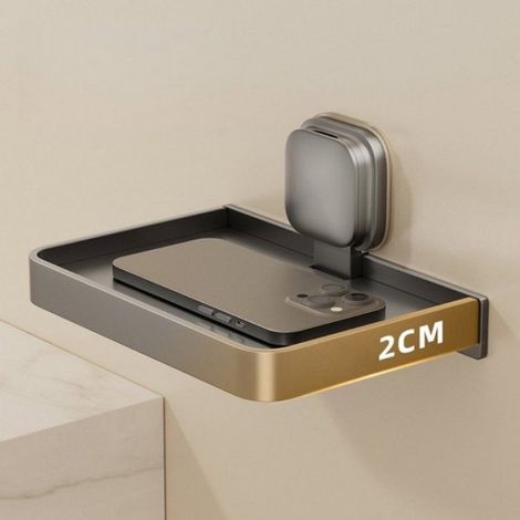 Porte-papier toilette à ventouse, rangement mural sans perçage, gris 17,5x11,5x9 cm (1/4)