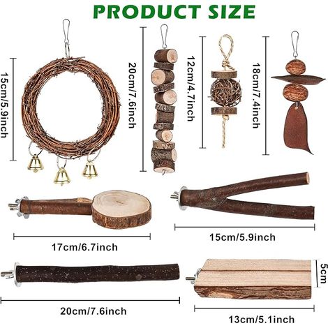 Perchoirs Naturels pour Oiseaux, Bois, Jouets Balançoires pour Perroquets, Cockatiels, Conures, Aras (1/4)