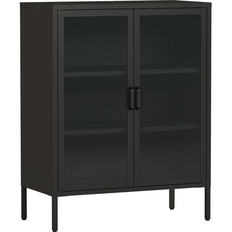 Buffet métallique avec portes vitrées acier verre trempé 102 x 80 x 40 cm noir (1/5)