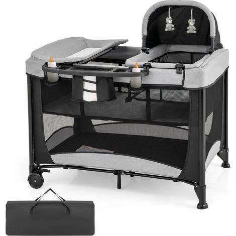 Cuna portatil 5 en 1 con cuna de viaje cuna parque infantil y cambiador negro gris