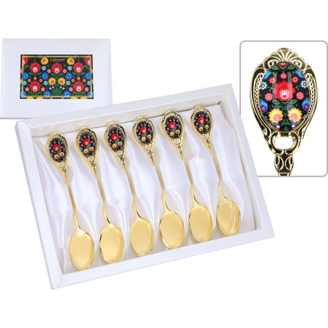Carmani, 6-teiliges Set vergoldeter Teelöffel - Kujawy, schwarz (1/5)