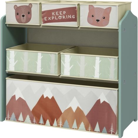 Armario infantil con 6 cajas de tela y motivo infantil 63 x 30 x 66 cm verde HOMVRA (1/5)