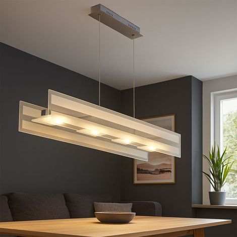 Pendelleuchte Glas Hängelampe Deckenlampe Chrom LED Wohnzimmerleuchte mit Höhenverstellung, silber, 4x LED 4x 5 Watt 4x 350 lm , LxBxH 87x16x120 cm