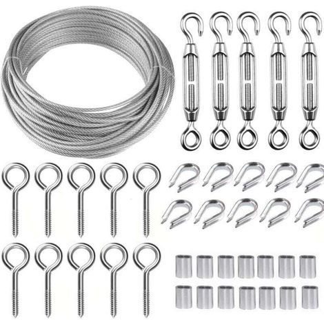 Corde en Acier Inoxydable à Suspendre Kit,30M/2mm Câble en Acier Inoxydable Revêtu avec M5 Tendeurs de Fil,Kit Cable Metallique 2mm pour Plantes Grimpante,Outdoor Suspension,Corde a linge (1/5)