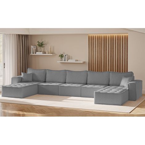 Wohnlandschaft Sofa U-Form Modulsofa-Set 5-teilig SANDE Stoff Raven Grau (1/5)