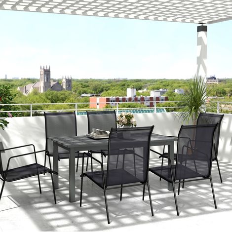 Table de jardin extensible en aluminium gris rectangulaire, plateau à lattes, résistante aux intempéries (1/5)