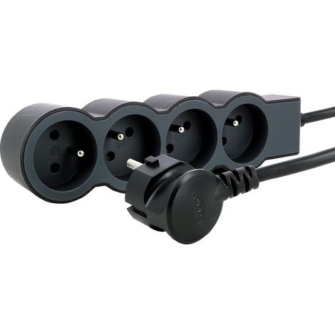 Rallonge Multiprise Extra-Plate, 4 Prises 2P+T 16A 3680W, Cordon 3m Noir Et Gris Foncé, 1 Prise À 90° Pour Chargeur Volumineux (1/5)