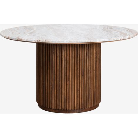 SKLUM Runder Esstisch aus Naturstein und Mangoholz Giselda Brauner Marmor Toronto Toronto Ø140 cm