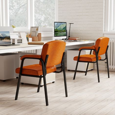 Lot de 2 Chaises d'Invités Grandes et Hautes Chaise de Salle d'Attente avec Structure en Métal et Accoudoirs Rembourrés Café (1/3)
