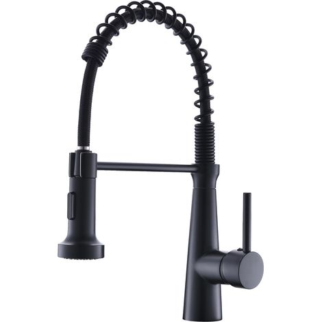 Robinet de cuisine noir avec douchette pivotante à 360° pour cuisines haut de gamme, robinet de cuisine à poignée unique (1/5)