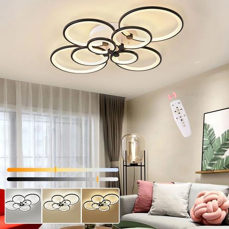 Plafonnier moderne de 96 cm avec télécommande, 8 anneaux lumineux - Plafonnier LED à intensité variable, 3000 K-6500 K, économie d'énergie, 128 W (1/5)