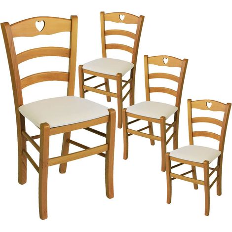 NAPLES - Lot de 4 Chaises Teinté Chêne et Assises en Tissu Ivoire (1/2)