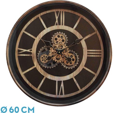 Reloj de pared DURCAL marrón haya oro 60x60x8 cm engranajes con movimiento
