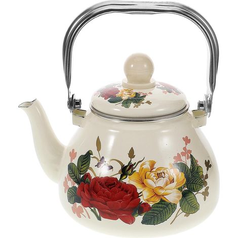 1 Théière, Émail, Filtre intégré, 1L, Motif floral, Cuisinière