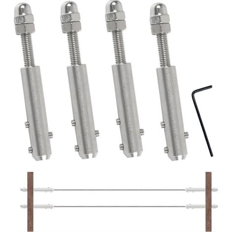 4 Pièces Tendeur Cable Inox Cable Inox 4mm, Terminal pour Fil Inox Métallique Terminal À Vis pour Cable Métallique 4 mm