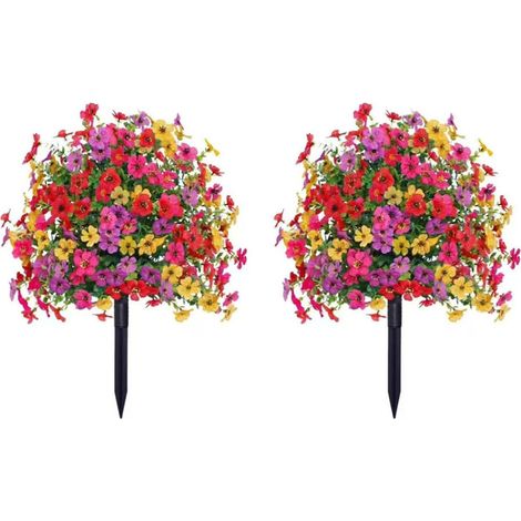 Fleurs violettes artificielles avec tuteur en eucalyptus, boule de verdure décorative colorée pour jardin, porche et cour (2 pièces) (1/5)