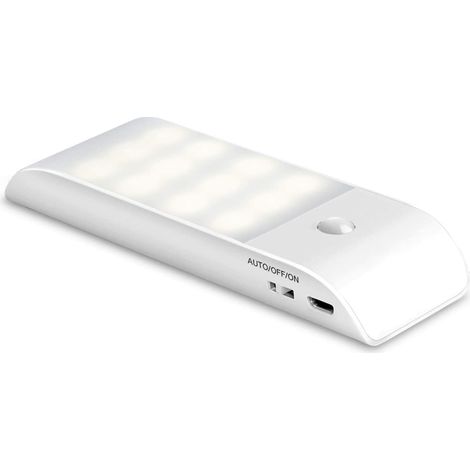 Veilleuse LED - Détecteur De Mouvement - Rechargeable USB Type-C - 120° Éclairage - 12 LED 4000K 180 Lm - Pour Couloir Escalier Placard Cave - 1 Pièce