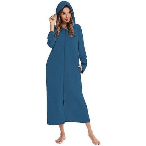 Peignoir à capuche pour femme avec fermeture éclair, style automne/hiver, décontracté et confortable pour la maison. (1/5)