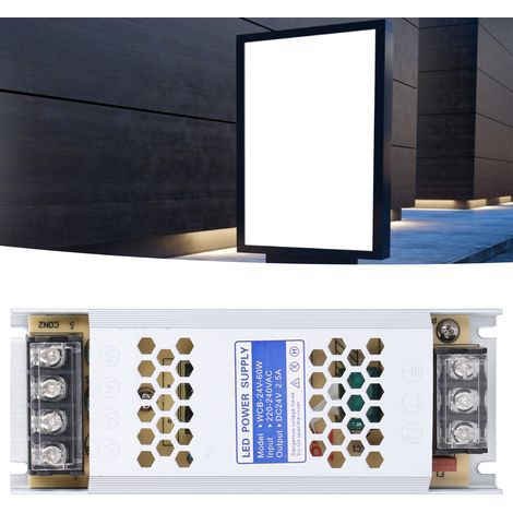 Alimentation LED 24V 60W, Transformateur Mince pour Bandeaux Lumineux et Enseignes