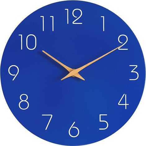 Horloge murale à quartz de 25 cm - bleu sans tic-tac Horloge murale moderne de grande taille fonctionnant sur piles, facile à lire, pour la chambre à coucher, la maison, la cuisine, le bureau et l'éco
