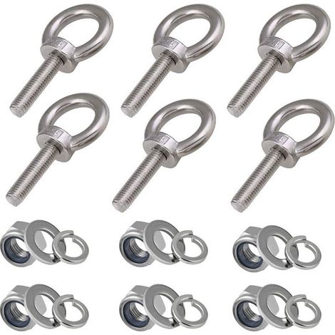 Lot de 6 Boulons à Œil M8 Inox 304 Filetage 30mm avec Écrous et Rondelles pour Levage Marin (1/5)