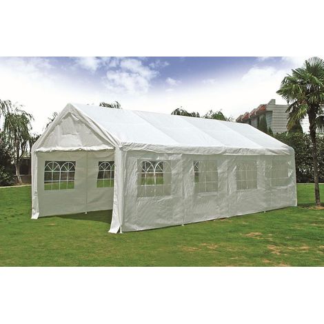 Pavillon 4 x 8 m, Farbe: weiß mit Seitenteilen,Stahl-Gestell