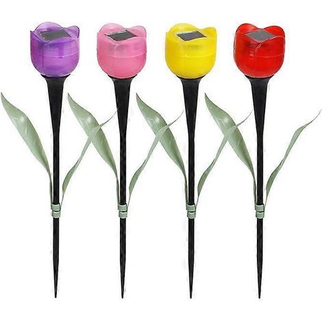Solar Lights, 4pcs Solar Lights with Beautiful Tulip Flower Shape and Highly Efficient Solar Panels, 8 Hours Working Guardian Light for Outdoor (1/4)