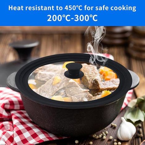 Couvercle Universel, Couvercle Poele en Verre avec Valve de Sortie et Bord en Silicone, Durable et Résistant àChaleur, Pour (1/5)