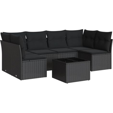 vidaXL Salon de jardin 7 pcs avec coussins noir résine tressée (1/4)