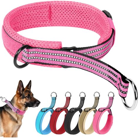 Strapazierfähiges Nylon-Hundehalsband, Martingale-Hundehalsband für große und mittelgroße Hunde, verstellbares Haustierhalsband mit weicher, atmungsaktiver Netzpolsterung (Rosa, XL) (1/5)