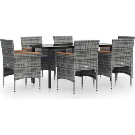 Maison Exclusive - 7-tlg. Garten-Essgruppe mit Kissen Grau und Sc
