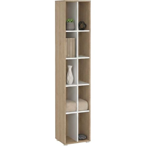 Dmora - Bücherregal Erevan, Büroregal, Mobiler Buchhalter, Bücherbrett, 41x34 h205 cm, Eiche und Weiß