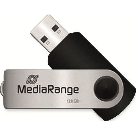 MediaRange MR913, memoria USB 2.0 con llavero, sin tapa, 128 GB, color plata