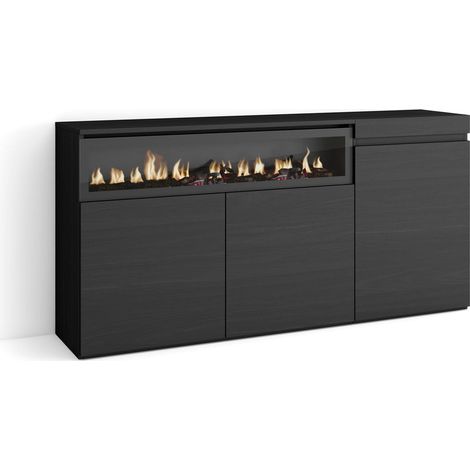 Buffet Salon et Cuisine Meuble de Rangement, Commode 150x75x35cm 3 Portes Cheminée électrique Style Moderne Noir (1/5)