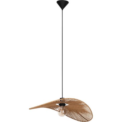 EGLO Hängelampe Siruela, Pendelleuchte über Esstisch, FSC zertifiziert, Esszimmerlampe aus Papier in Natur und Metall in Schwarz, Hängeleuchte mit E27 Fassung, 40x56 cm (1/4)