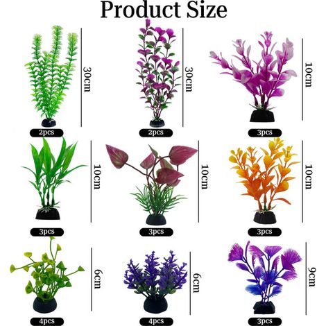Plantes Artificielles d'Aquarium Décorations Plastique pour Aquarium et Poisson Lot de Accessoires Décoratifs Grand Moyen Petit Vert Violet Orange