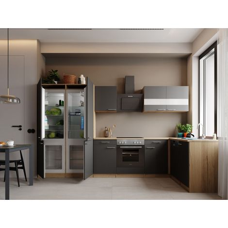 L Küche Einbau Winkelküche Eiche Grau Merle 340 cm French Door Optik Respekta