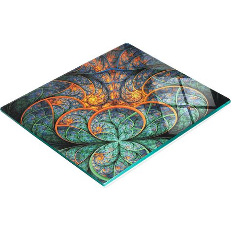 Piatto decorativo multifunzionale in vetro per cucina, con motivo floreale frattale, 60x52 cm. (1/5)