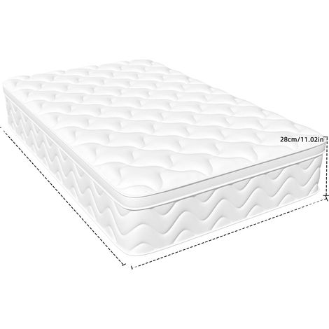 Matelas, ressorts ensachés à 7 zones, mousse de confort haute élasticité, Blanc, 9019025CM, BLANC (1/2)