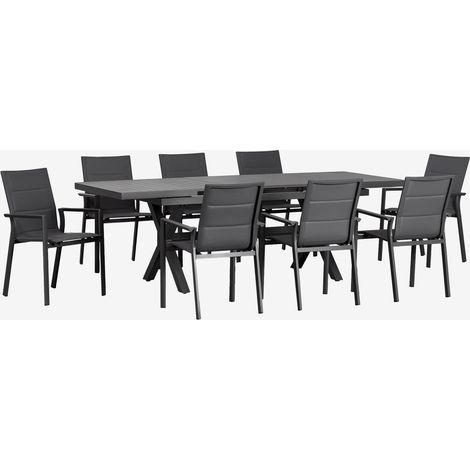 SKLUM Karena rechteckiges ausziehbares Tischset 180-240x90 cm und 8 stapelbare Gartenstühle mit Aluminiumarmlehnen Grau Graphit                                  