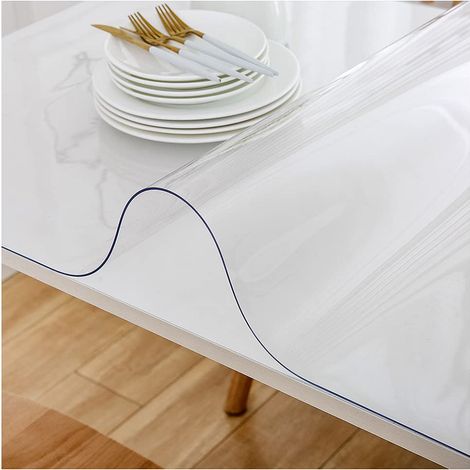 Protège-table 90 x 100 cm Transparent en PVC de 2 mm Essuyable Nappe de Table Imperméable Pour Cuisine de Maison 35,4 x 39,3 Pouces Transparent 90 x 100 cm (1/5)