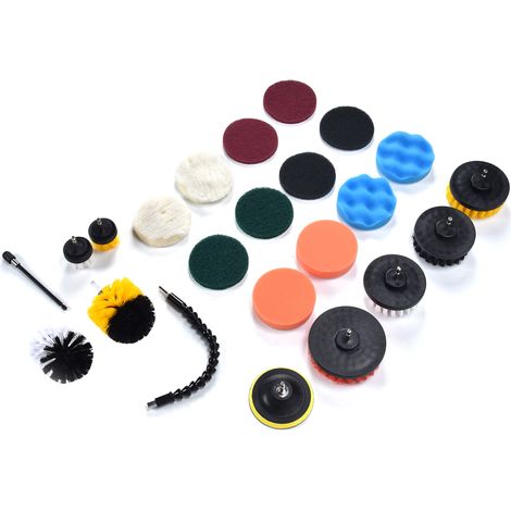 Nettoyage ménager 23 pièces accessoires perceuse avec brosses, tampons à récurer, éponges et tige de connexion (1/5)