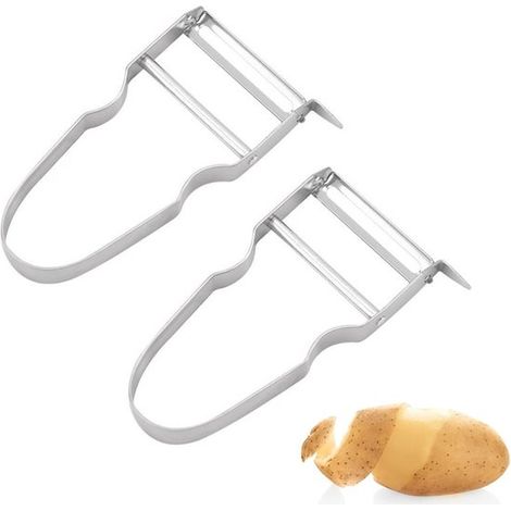 Pelador de verduras y espárragos de 2 piezas, pelador en forma de U, acero inoxidable, plata (1/5)